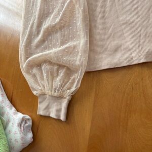 Chic Beige Long Sleeve Top with Mesh Sleeves